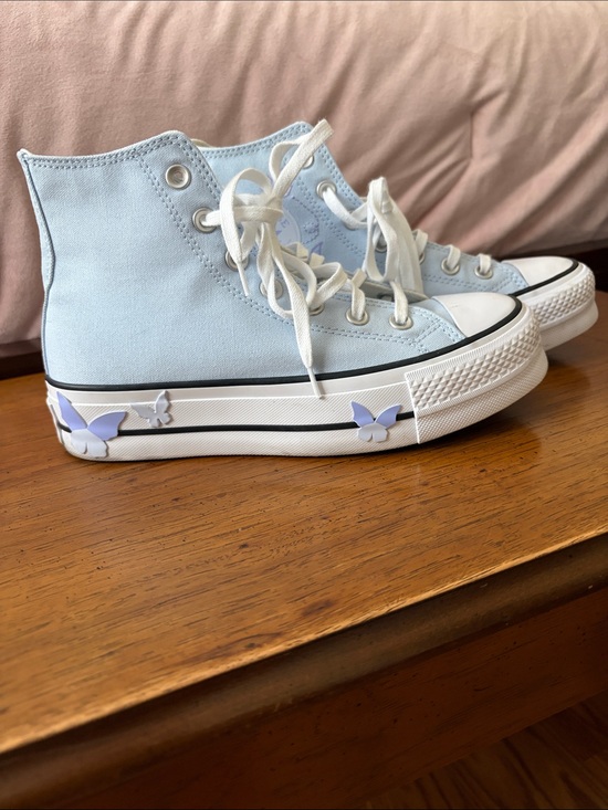 Converse All Stars Shoes - Converse Women's Light Blue High Top Sneakers with Butterfly Detail